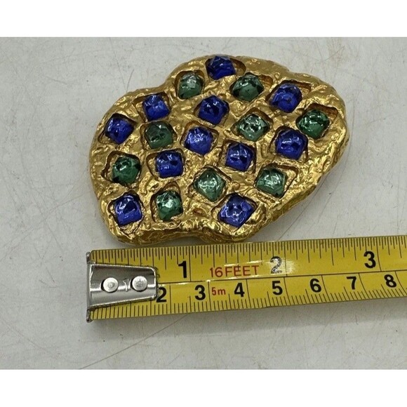 Vintage Reny Dis Paris Brooch Pin Gold Blue Green Large Gorgeous - Picture 11 of 12